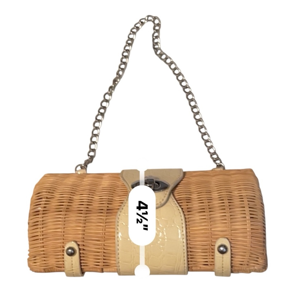 Tan and Cream Mini basket Bag with Chain Strap. Ivory and silver finishings - Picture 12 of 12